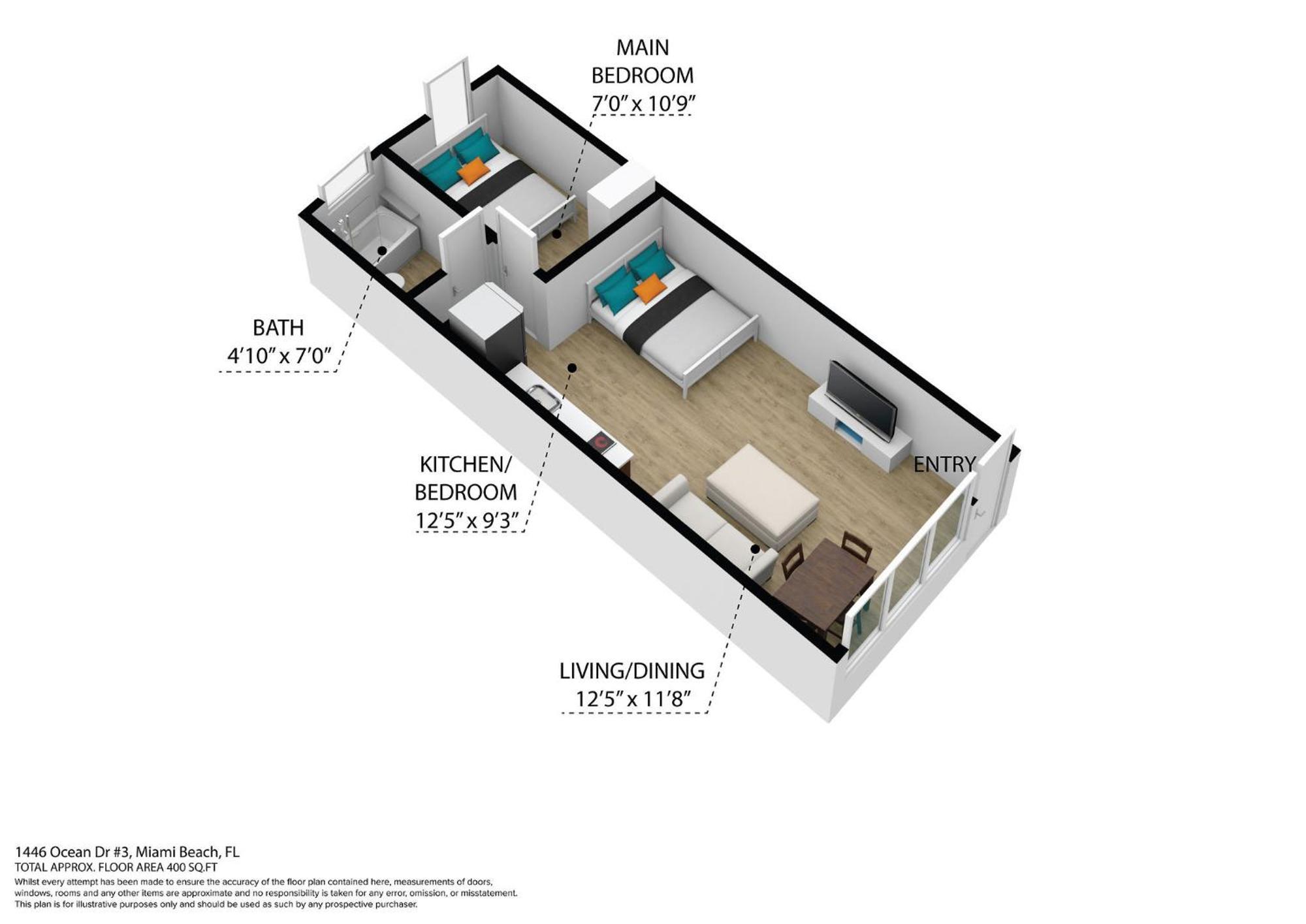 Beachside 1 B/r, W/2 Queen Beds, Ocean Drive Sobe Miami Beach